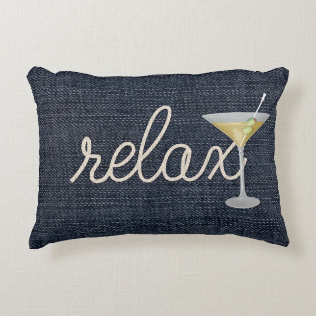 Almofada Decorativa corda náutica sobre o denim azul (Frente)