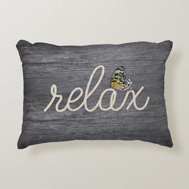 Almofada Decorativa Corda Texto Relax com Borboleta  (Frente)