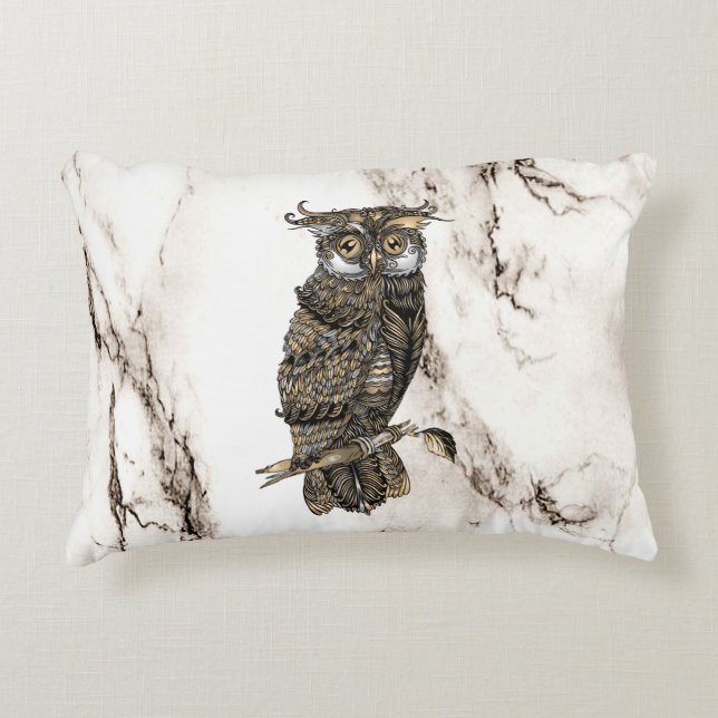 Almofada Decorativa Coruja Camuflada em Mármore Marrom (Frente)