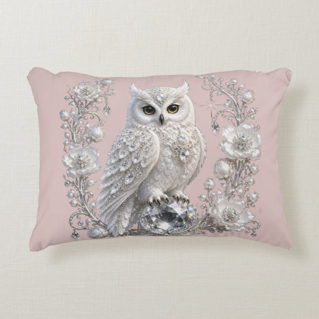 Almofada Decorativa Coruja Pérola Cristal Branco (Frente)