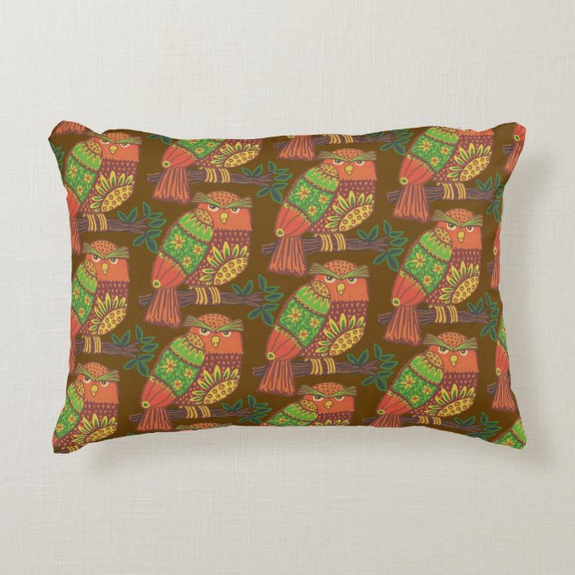 Almofada Decorativa Corujas de Arte Folclórica em Filhos (Frente)