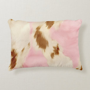 Almofada Decorativa Couro de Vaca Rosa Creme Marrom Cowgirl