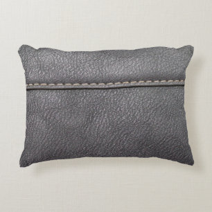 Almofada Decorativa Couro preto, costurado com costura branca