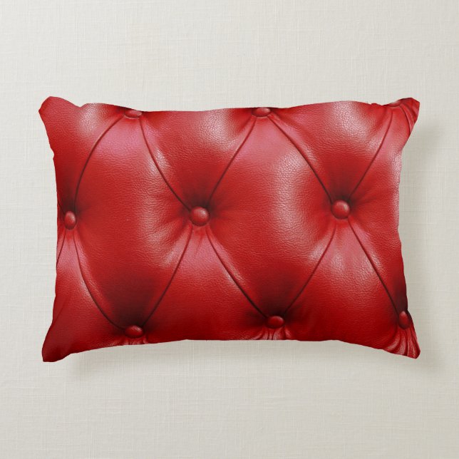 Almofada Decorativa Couro Vermelho: Elegância do Padrão de Upholsteria (Frente)