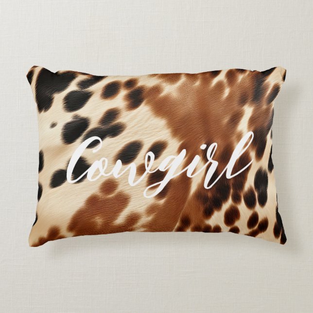Almofada Decorativa CowGirl Brown White Cowhide Ocidental (Frente)