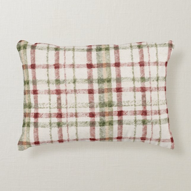 Almofada Decorativa Cozy Cream Green Red Stripes (Frente)