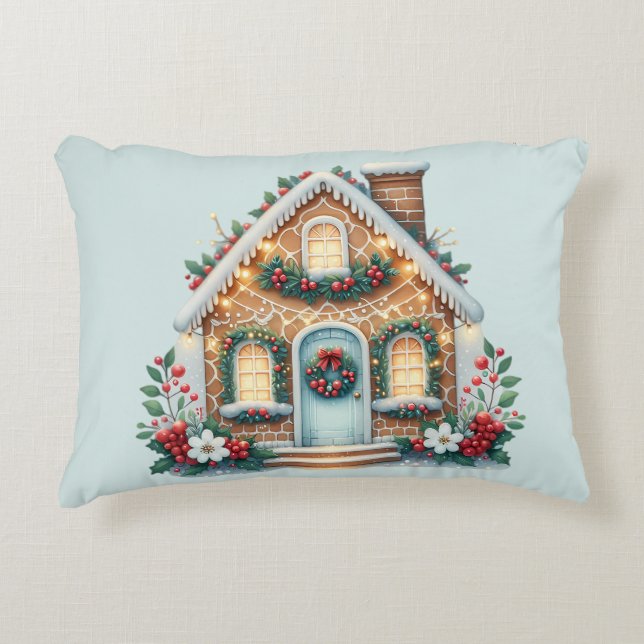 Almofada Decorativa Cozy Gingerbread House Holiday Illustration (Frente)