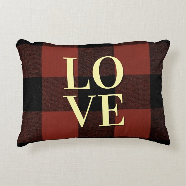 Almofada Decorativa Cozy Love: Red and Black Xadrez Flannel Design (Frente)
