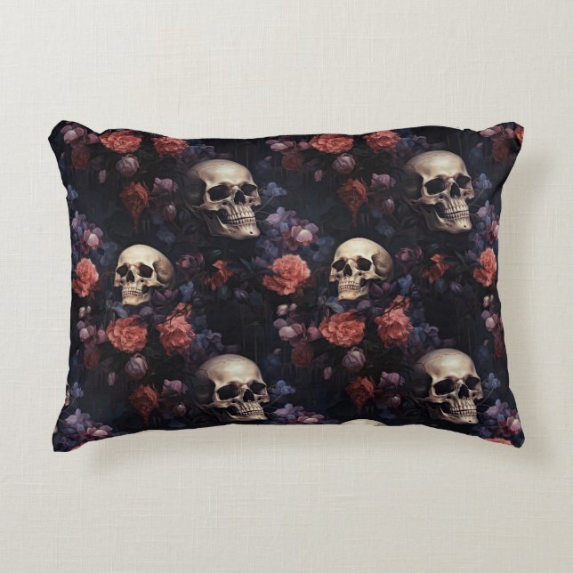 Almofada Decorativa Crânios e Flores da Academia das Trevas (Frente)