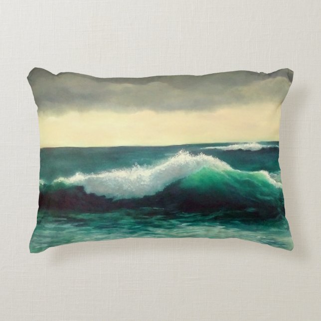 Almofada Decorativa Cresting Wave Seascape Painting, Turbulent Seas (Frente)