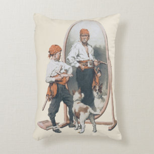 Almofada Decorativa Criança Antiga, Pirata Menino, Cachorro, Espelho,
