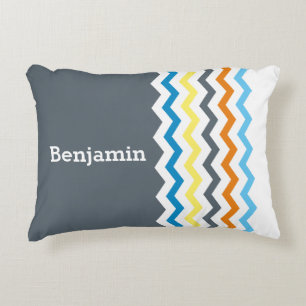 Almofada Decorativa Crianças Personalizadas Cinza Chevron Azul Amarelo