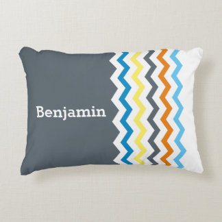 Almofada Decorativa Crianças Personalizadas Cinza Chevron Azul Amarelo