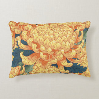 Almofada Decorativa crisântemos japoneses: padrão floral amarelo.