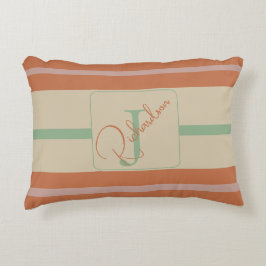 Almofada Decorativa Custom Coral Sage Stripe Monogram Boho Pastel Chi