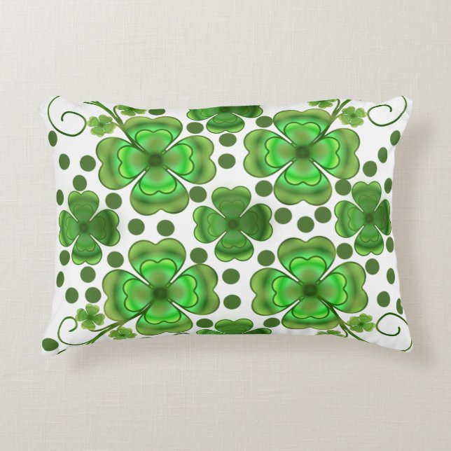 Almofada Decorativa Custom Metallic Green Clover & Swirl Pattern  (Frente)