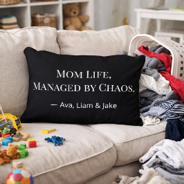 Almofada Decorativa Custom Mom Chaos Funny Black & White Throw Pillow