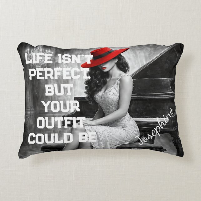 Almofada Decorativa Customized Red Hat Piano Glam Fashion Quote Chic  (Frente)