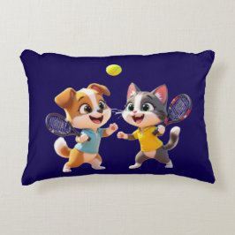 Almofada Decorativa Cute Cartoon Dog and Cat Playing Padel Tennis – Fu