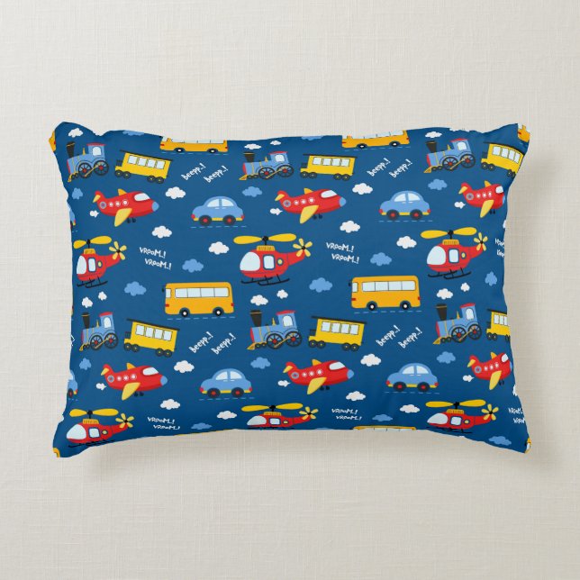 Almofada Decorativa Cute Cartoon Vehicles Pattern  (Frente)
