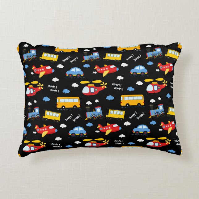Almofada Decorativa Cute Cartoon Vehicles Pattern  (Frente)
