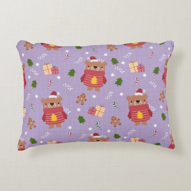 Almofada Decorativa Cute Christmas Bear Pattern | Cozy Holiday Winter  (Frente)