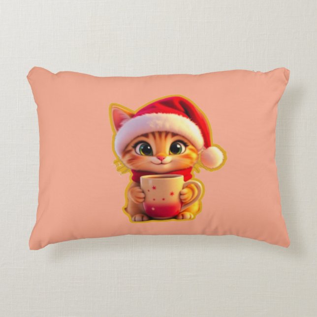 Almofada Decorativa **Cute Christmas Cat with Santa Hat – Funny Holida (Frente)