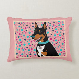 Almofada Decorativa Cute Doberman Vestindo Colar Turquesa a Rosa