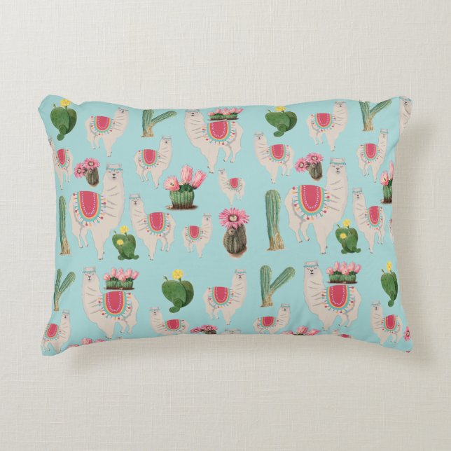 Almofada Decorativa Cute Fiesta Llama & Cactus Pattern (Frente)