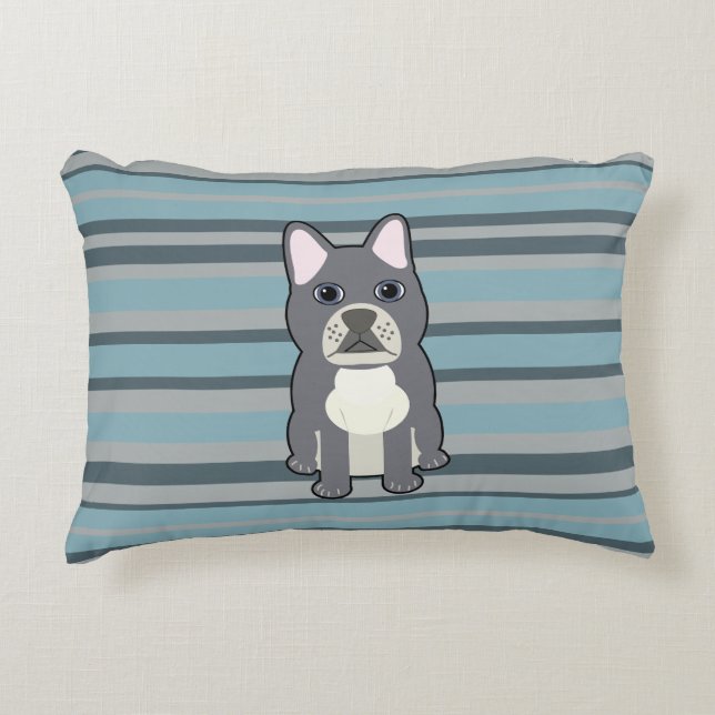 Almofada Decorativa Cute French Bulldog Blue Striped (Frente)