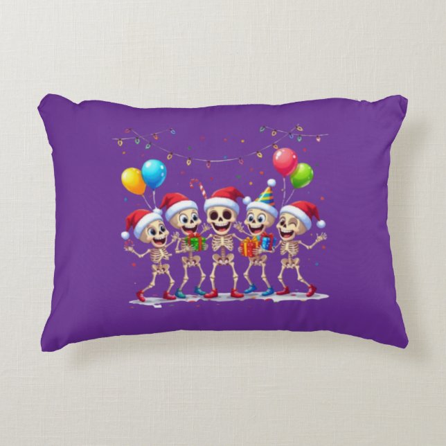 Almofada Decorativa Cute Funny Skeletons Christmas & New Year Celebrat (Frente)
