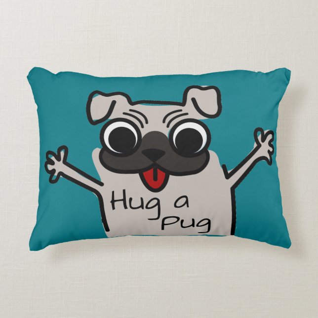 Almofada Decorativa Cute Hug a Pug Teal (Frente)
