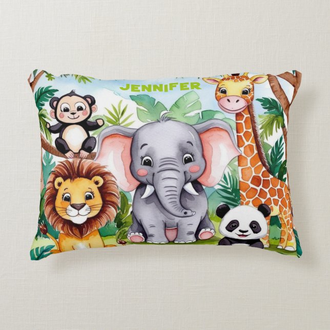 Almofada Decorativa Cute Kids Safari Selva Animal Personalizado Nome (Frente)