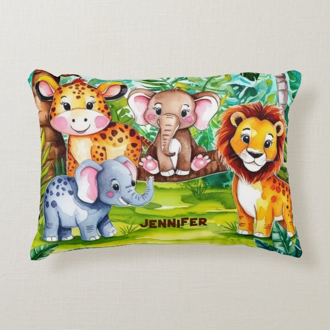 Almofada Decorativa Cute Kids Safari Selva Animal Personalizado Nome (Frente)