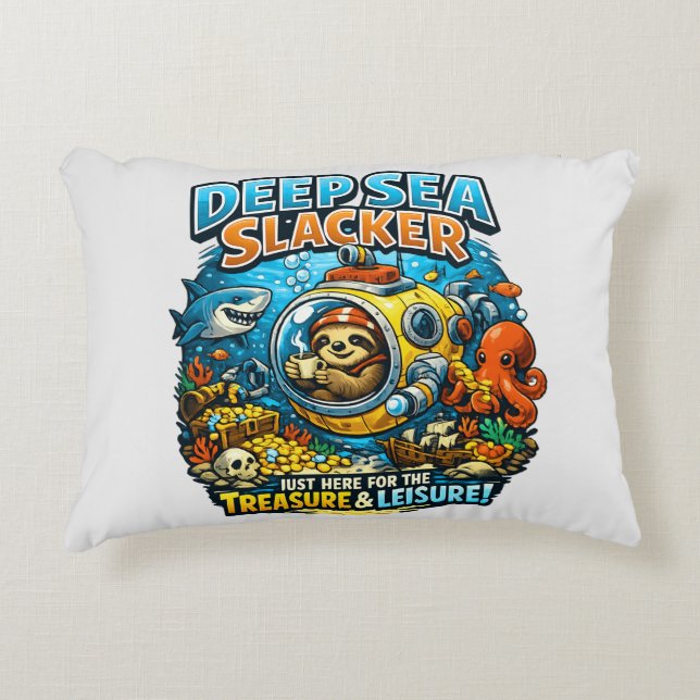 Almofada Decorativa Cute Ocean Adventure Humor, Funny Sloth Diving art (Frente)