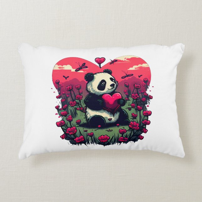 Almofada Decorativa Cute Panda Segurando Coração - Presente de Dia de  (Frente)