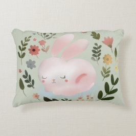 Almofada Decorativa Cute Pastel Spring Bunny Floral Wreath Nursery Art