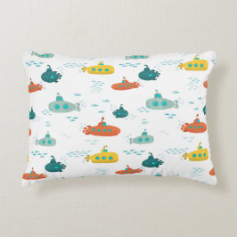 Almofada Decorativa Cute Submarine Nautical Deep Sea Fish Pattern