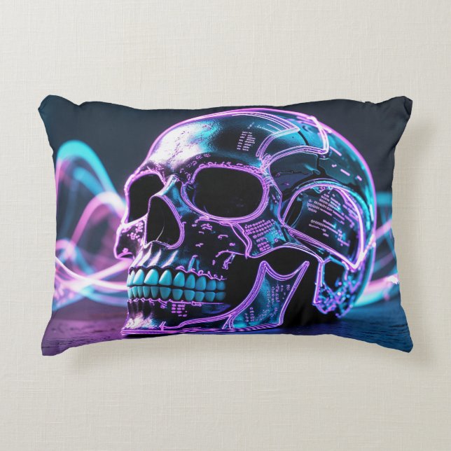 Almofada Decorativa Cyberpunk Skull Glitch (Frente)