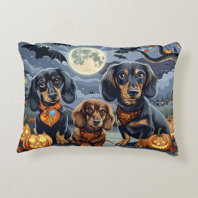 Almofada Decorativa Dachshund Halloween Spooky (Verso)