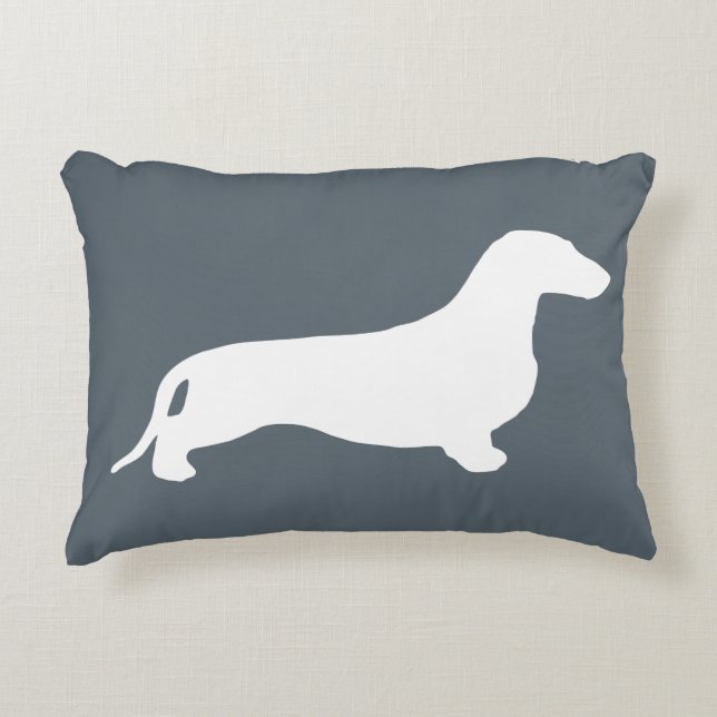 Almofada Decorativa Dachshund silhout White + suas ideias (Frente)