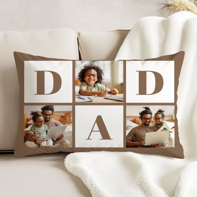 Almofada Decorativa Dad 3 Photo Collage Bold Brown Typography (Criador carregado)