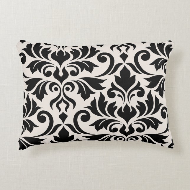 Almofada Decorativa Damasco, Arte I, 2Way Black + Cream (Frente)