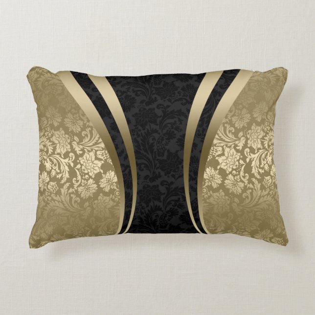 Almofada Decorativa Damasco Dourado E Preto Elegante (Frente)