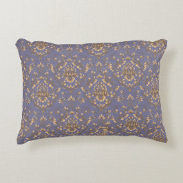 Almofada Decorativa Damasco Elegante Dourado em Azul Periwinkle