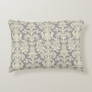 Almofada Decorativa Damascos Florais De Beige E Cinza