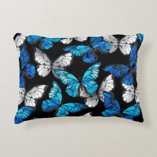 Almofada Decorativa Dark Seamless Pattern with Blue Butterflies Morpho