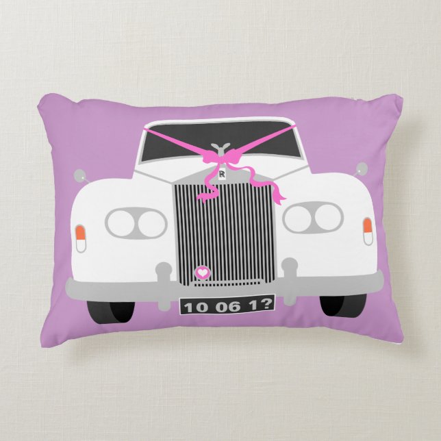 Almofada Decorativa Data do carro da limusine de casamento branco pers (Frente)