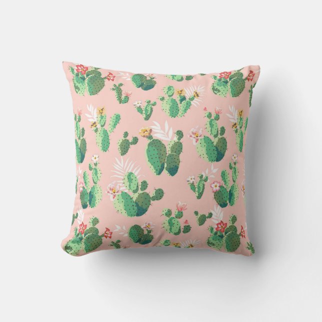 Almofada decorativa de cacto rosa e turquesa no es (Frente)