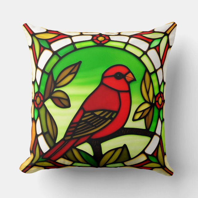 Almofada Decorativa de Pássaro em Vidro Pintado De (Frente)